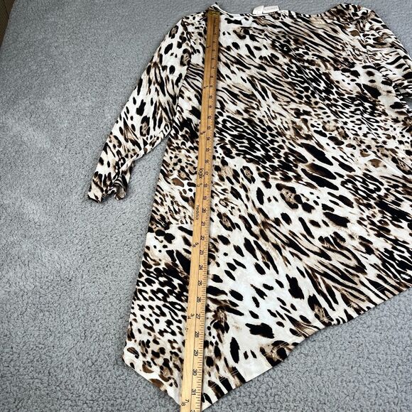 Chico's  Tunic Top Womens 1 Brown Leopard Print 3/4 sleeve Asymmetric Coastal - Picture 5 of 8